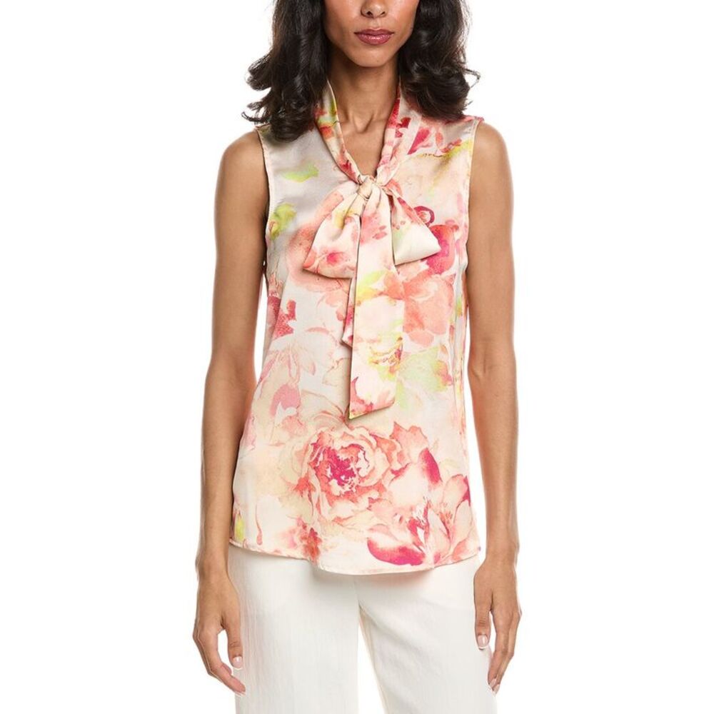 Tahari Asl Womens Printed Top, Pink